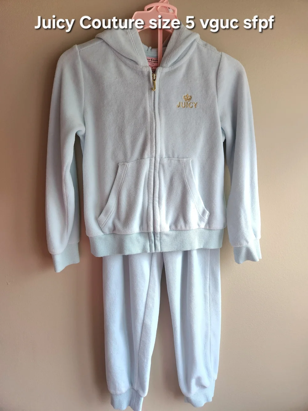 Juicy Couture Kids Pale Blue Velour Hooded Jogger Set
